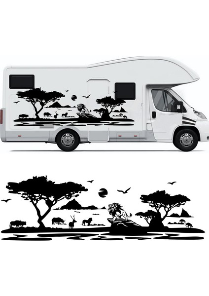 Aslan Karavan Sticker. Asfika Doğa Manzarası Kamp Karavan STICKER-S1360