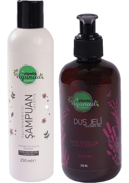 Mor Güzellik Vegan Duş Paketi: Şampuan ve Duş Jeli | Lavanta Aromalı | 250 ml + 250 ml