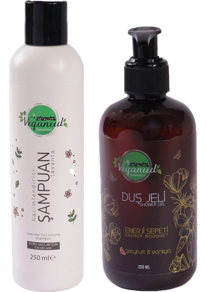 Vegan Hacimlendirici Lavanta Aromalı Şampuan & Greyfurt Aromalı Duş Jeli | Kuru Saçlar 250 ML+250 ml