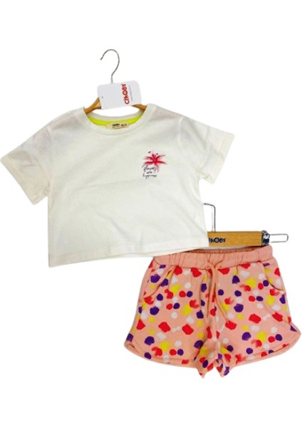 Kız Çocuk İkili Takım Baskılı T-Shirt+Desenli Şortlu