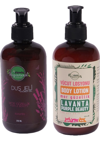 Vegan Mor Güzellik Vücut Seti: Lavanta Aromalı Duş Jeli & Vücut Losyonu 205 ml + 250 ml