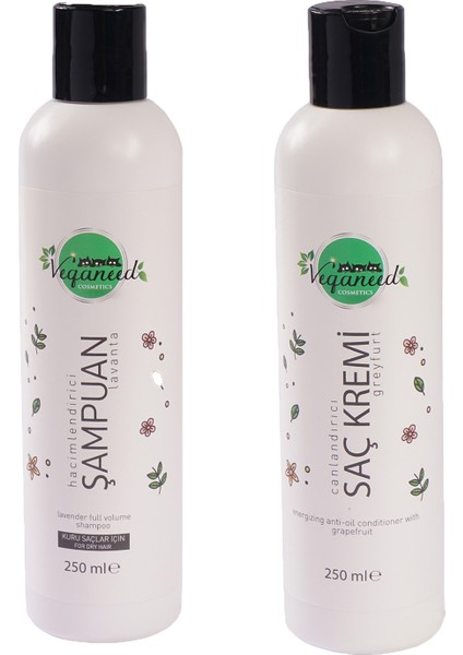 Vegan Lavanta Aromalı Şampuan (Kuru Saçlar) ve Saç Kremi Greyfurt Aromalı 250 ml + 250 ml