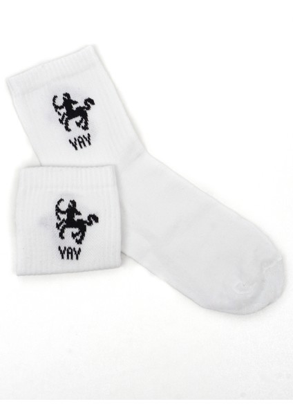 Beşiroğlu Grup Koç Burcu Tenis Gym Fitness Çorap Unisex Beyaz Astroloji Burç Desenli