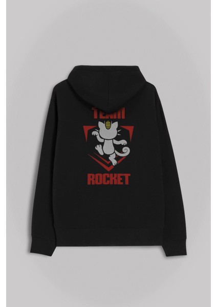 Pokemon Team Rocket Logo Roket Takımı Ön ve Arka Baskılı Sweatshirt Kapüşonlu Hoodie