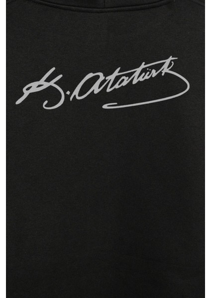 Mustafa Kemal Atatürk Imzası Imza 10 Kasım Ön ve Arka Baskılı Sweatshirt Kapüşonlu Hoodie