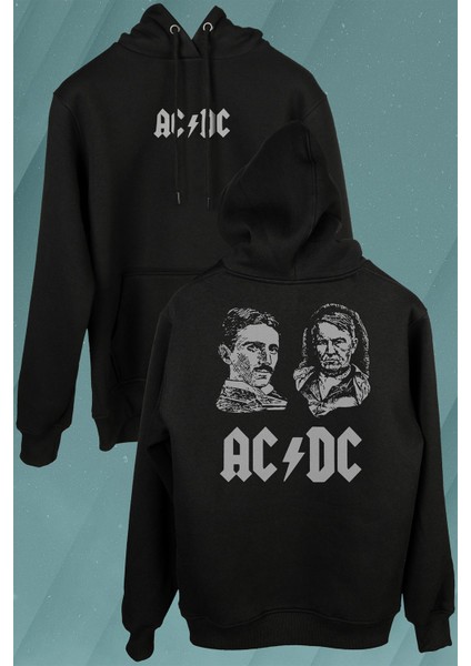 Nikola Tesla Büyüktür Edison Doğru Ac Dc Akım Ön ve Arka Baskılı Sweatshirt Kapüşonlu Hoodie