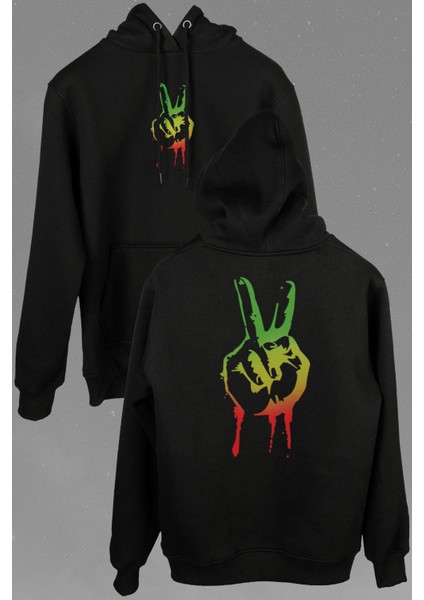 Reggae Özgürlük Işareti Rasta Iı Tımeline Ön ve Arka Baskılı Sweatshirt Kapüşonlu Hoodie modelleri