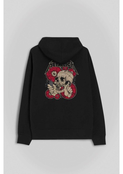 Metallica Skull Battery The Shortest Straw Ön ve Arka Baskılı Sweatshirt Kapüşonlu Hoodie