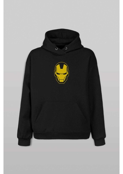 Iron Man Word Art Head Logo Demir Adam Ön ve Arka Baskılı Sweatshirt Kapüşonlu Hoodie fiyatları