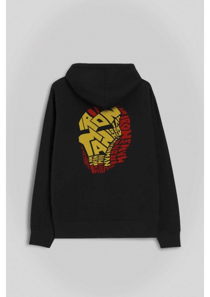 Iron Man Word Art Head Logo Demir Adam Ön ve Arka Baskılı Sweatshirt Kapüşonlu Hoodie modelleri