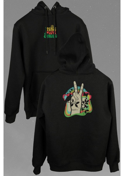 Peace Love Zen Özgürlük Barış Anarchy Ön ve Arka Baskılı Sweatshirt Kapüşonlu Hoodie modelleri