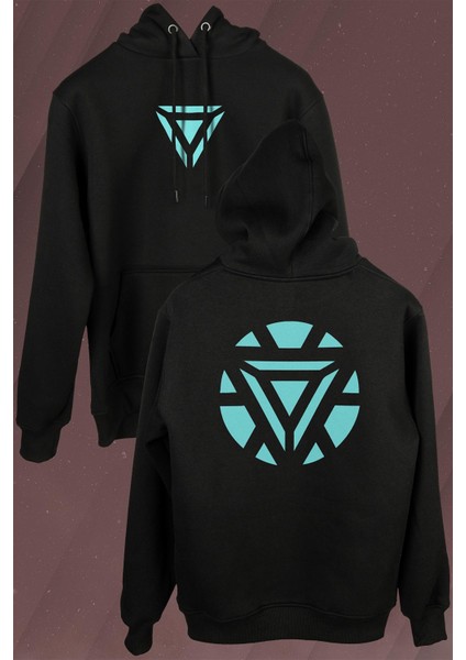 Arc Reactor Iron Man Demir Adam Ön ve Arka Baskılı Sweatshirt Kapüşonlu Hoodie