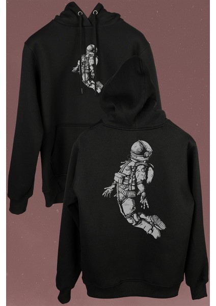 Uçan Astronot Uzay Yolculuğu Cosmos Galaksi Ön ve Arka Baskılı Sweatshirt Kapüşonlu Hoodie