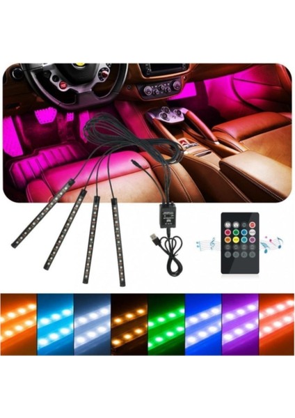 Araç Içi Ayak Altı Kumandalı LED Sese Duyarlı 4X12 Fonksiyonlu Ayak Altı Aydınlatma Ayak Altı LED