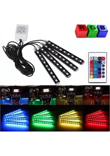 Araç Içi Ayak Altı Kumandalı LED Sese Duyarlı 4X12 Fonksiyonlu Ayak Altı Aydınlatma Ayak Altı LED