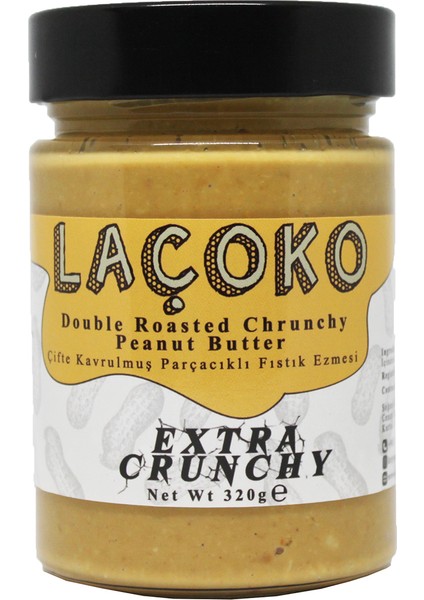 Şekersiz, Katkısız, Glutensiz, Vegan, Doğal Çifte Kavrulmuş Parçacıklı ( Extra Crunchy) Yer Fıstığı Ezmesi 320 gr