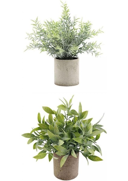 2 Parça Mini Sahte Saksı Bitki Yeşillik Ev Dekoru Açık Düğün Biberiye+Yapraklar (Yurt Dışından)