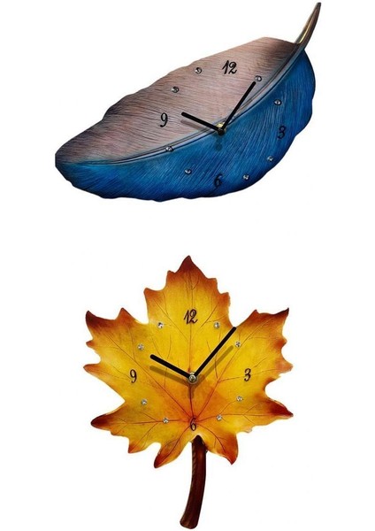 2 Adet Büyük Benzersiz Yapraklar Duvar Saati Oturma Odası Süsü (Yurt Dışından)