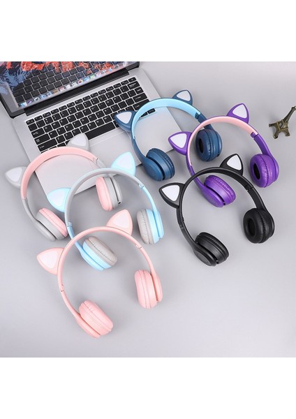 P47M Kart Girişli LED Işıklı Kablosuz Bluetooth Kedi Kulaklık 5.0V