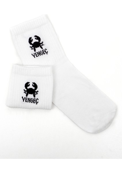 Beşiroğlu Grup Yengeç Burcu Desenli Unisex Pamuk Beyaz Spor Tenis Gym Çorap Burç Astroloji Desenli