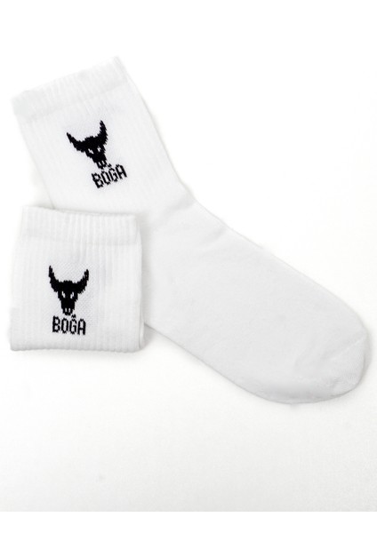 Beşiroğlu Grup Boğa Burcu Desenli Unisex Pamuk Beyaz Spor Tenis Gym Çorap Burç Astroloji Desenli