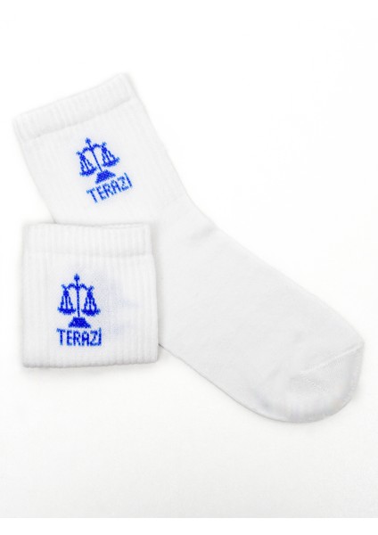 Beşiroğlu Grup Terazi Burcu Desenli Unisex Pamuk Beyaz Spor Tenis Gym Çorap Burç Astroloji Desenli