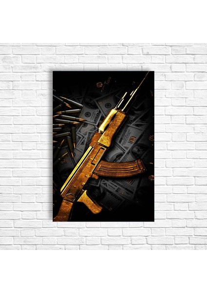 Siyah Gold Tüfek Retro Ahşap Poster