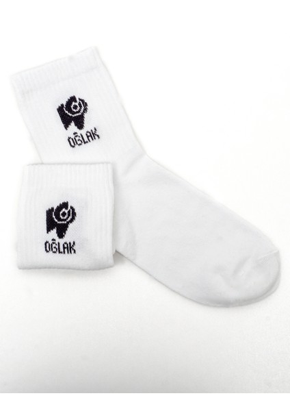 Beşiroğlu Grup Oğlak Burcu Desenli Unisex Pamuk Beyaz Spor Tenis Gym Çorap Burç Astroloji Desenli