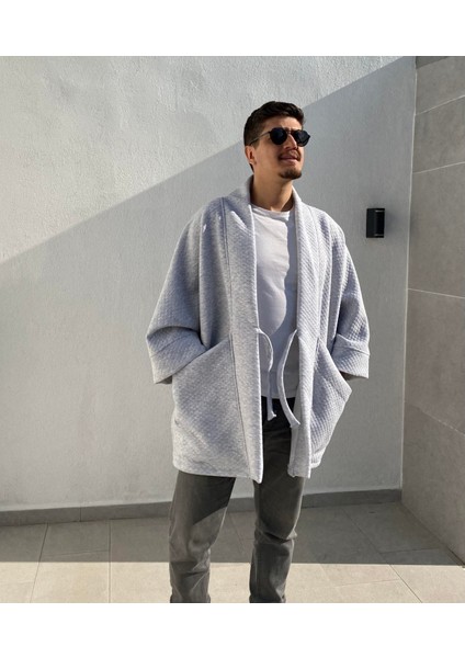 - Yumuşak Dokulu Kapitone Kalın Ovre Kimono - Unisex, Cepli