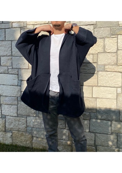 - Yumuşak Dokulu Kapitone Kalın Ovre Kimono - Unisex, Cepli