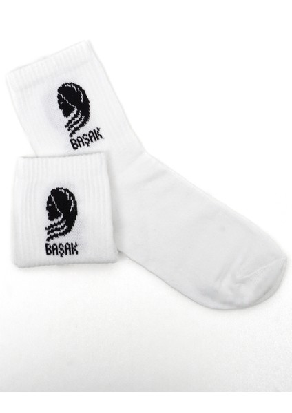 Beşiroğlu Grup Başak Burcu Desenli Unisex Pamuk Beyaz Spor Tenis Gym Çorap Burç Astroloji Desenli