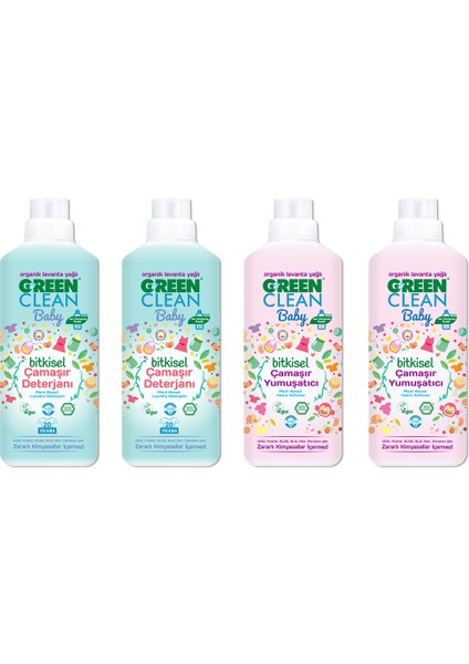 Green Clean Baby Çamaşır Deterjanı 1 Lt+ 1lt.  +  Yumuşatıcı 1 Lt +1 Lt