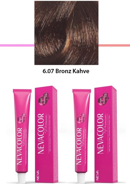 2 Li Set Premium 6.07 Bronz Kahve - Kalıcı Krem Saç Boyası 2 x 50 G Tüp