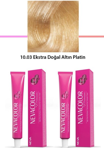 2 Li Set Premium 10.03 Ekstra Doğal Altın Platin - Kalıcı Krem Saç Boyası 2 x 50 G Tüp