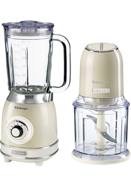 Vintage Bej Cam Blender ve 4 Bıçaklı Rondo Seti