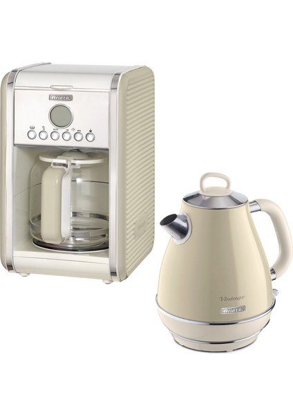 Vintage Bej Filtre Kahve Makinesi ve 1.7 Litre Kettle Seti