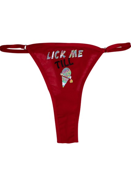 - Ice Cream Baskılı Transparan Tül G-string, Tanga, Kadın Iç Çamaşırı (Kırmızı)