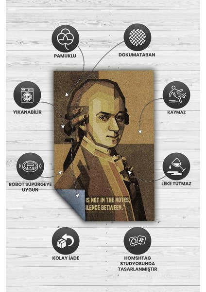Mozart Koyu Renkli Müzisyen Halı Müzsik Severe Hediyelik Halı Geometrik Figürlü Halı fırsatları