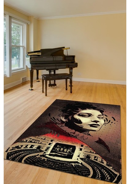 Maria Callas Renkli Müzisyen Halı Müzsik Severe Hediyelik Halı Geometrik Figürlü Halı