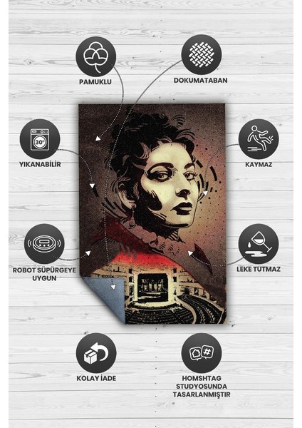Maria Callas Renkli Müzisyen Halı Müzsik Severe Hediyelik Halı Geometrik Figürlü Halı fırsatları