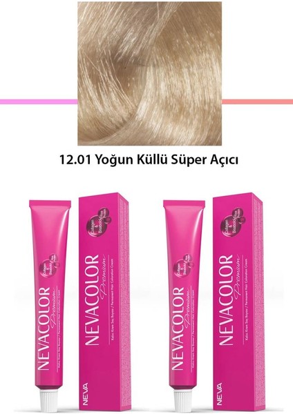 2 Li Set Premium 12.01 Yoğun Küllü Süper Açıcı - Kalıcı Krem Saç Boyası 2 x 50 G Tüp