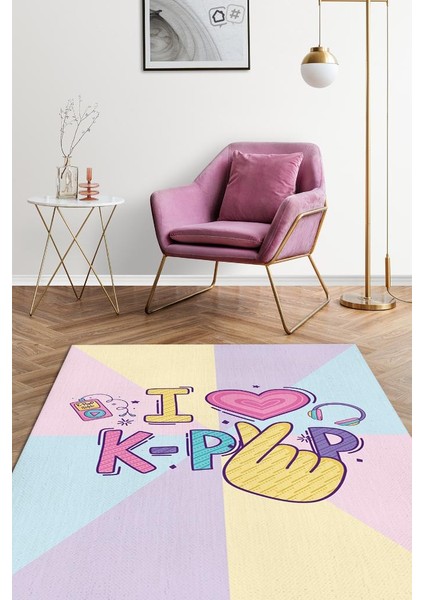 Renkli K-pop Çok Renkli Halı Modern Genç Odası Halısı Dokuma Tabanlı Kpop Sever Halısı
