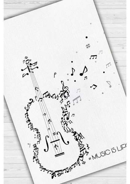 Müzik Hayattır Art Müzik Halısı Beyaz Renkli Müzik Halısı Gitar Figürlü Beyaz Modern Halı fiyatları