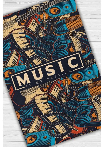 Müzik Tutkum Art Müzik Halısı Rock Müzik Halısı Elektro Gitar Figürlü Renkli Modern Halı fiyatları