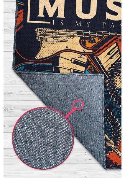 Müzik Tutkum Art Müzik Halısı Rock Müzik Halısı Elektro Gitar Figürlü Renkli Modern Halı modelleri