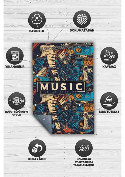 Müzik Tutkum Art Müzik Halısı Rock Müzik Halısı Elektro Gitar Figürlü Renkli Modern Halı fırsatları