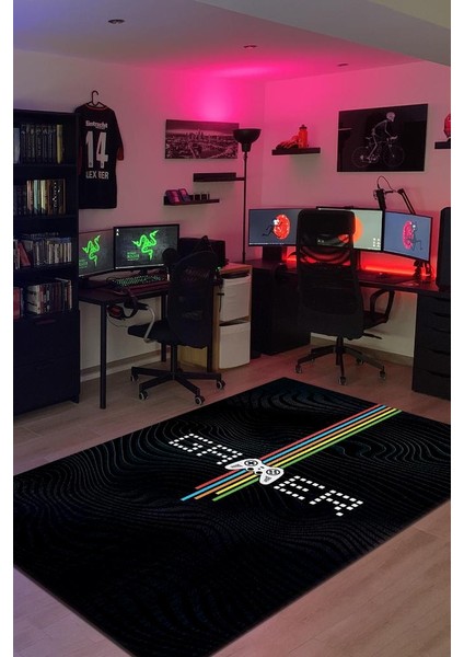 Dark Gamer Pamuklu Dokuma Tabanlı Yıkanabilir Kaymaz Dekoratif Oyuncu Halısı