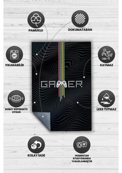 Dark Gamer Pamuklu Dokuma Tabanlı Yıkanabilir Kaymaz Dekoratif Oyuncu Halısı fırsatları