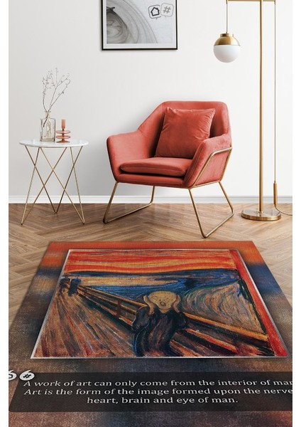 Çığlık Munch Dokuma Tabanlı Yıkanabilir Kaymaz Sanat Sever Halısı