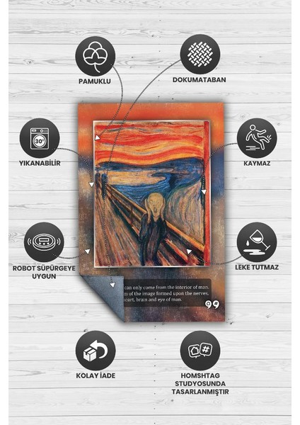 Çığlık Munch Dokuma Tabanlı Yıkanabilir Kaymaz Sanat Sever Halısı